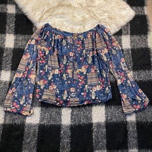 Vintage 90s Route 66 graphic patchwork blouse L